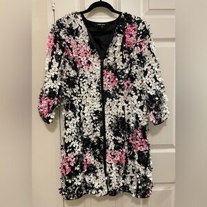 NWOT Rare! Samuel Dong Black, Pink & White Floral Jacket Dress. So Unique!